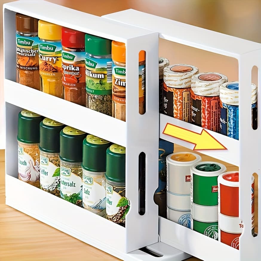 TEMU 2 Tier Rotating Spice Rack - Large Capacity Kitchen Organizer For Countertops And Cabinets, Multi-functional Pull-out Storage Racks