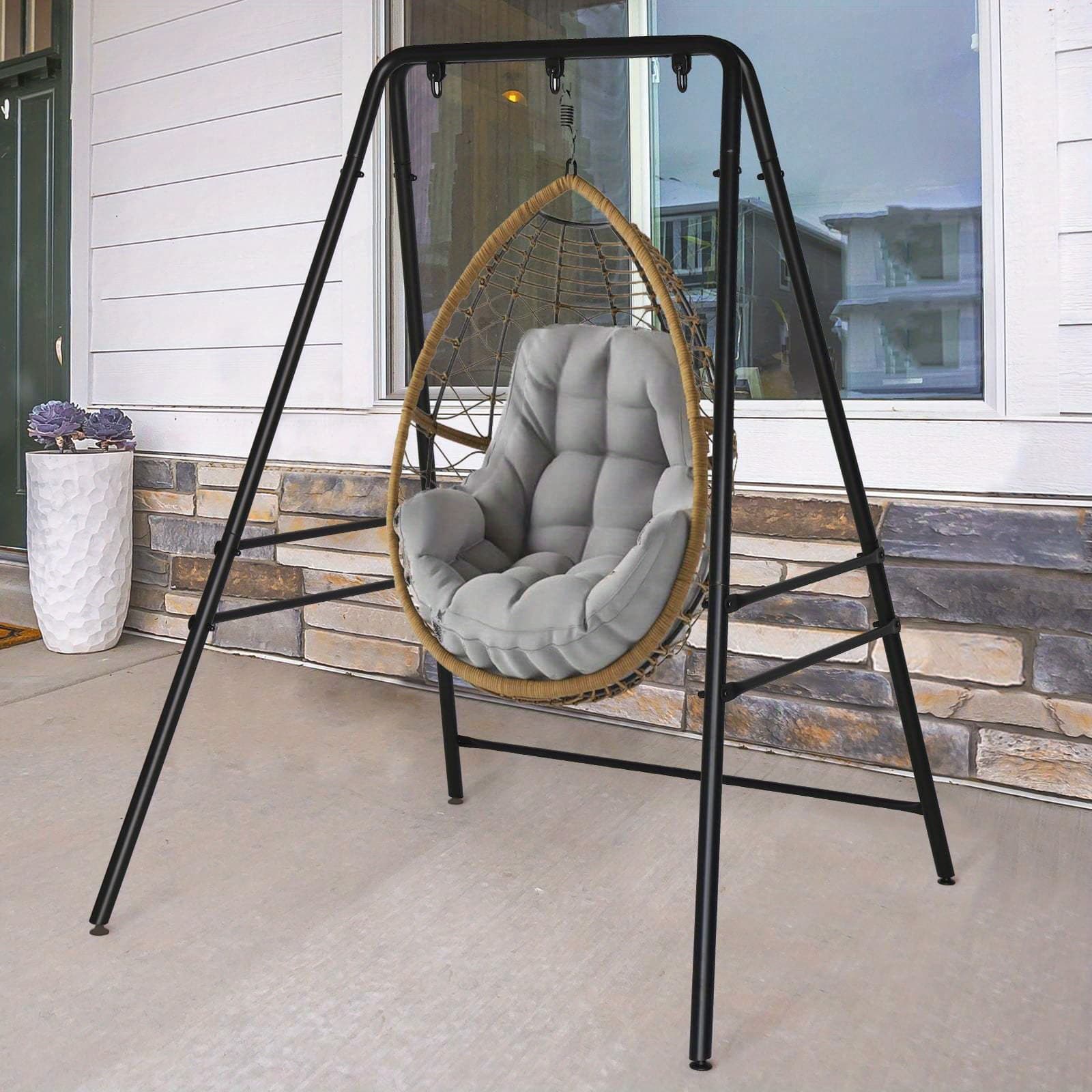 TEMU Metal Hammock Chair Stand Heavy Duty Hanging Chair Stand Porch Swing Frame-black For Outdoor/ Indoor