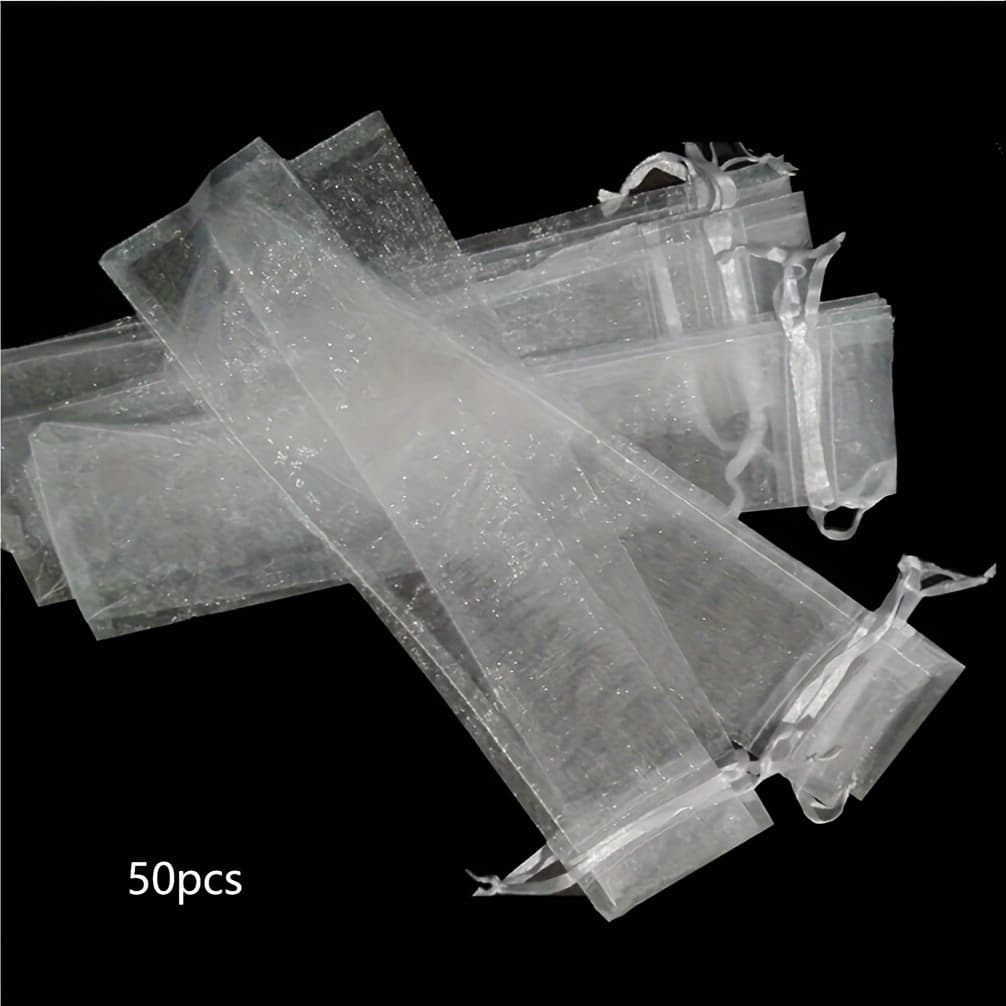 TEMU Gift For Her/him 9.84in 50-pack Organza Fan Pouches With Drawstring, Multipurpose Sheer Organza Bags For Wedding Favors, Party Gifts, And Hand Fan Storage