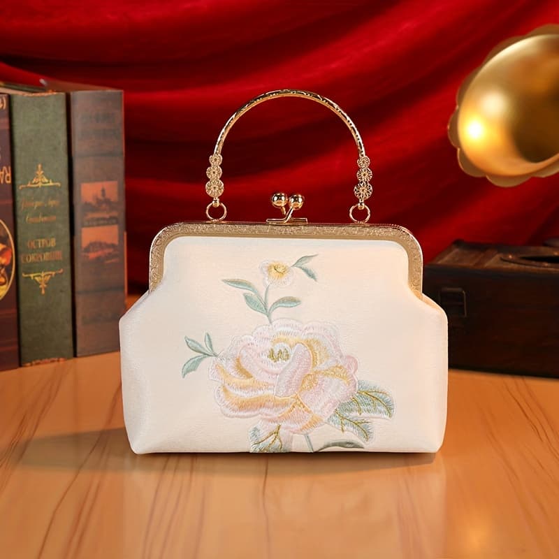 TEMU Elegant Floral Cheongsam-inspired Crossbody Bag - Chic Shoulder Purse For Women, Perfect For Bridesmaids & Special Occasions, Embossed Flower
