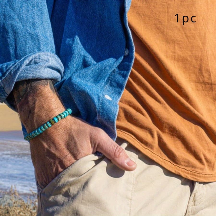 TEMU Fashion Men's Turquoise Bracelet With Natural Stone