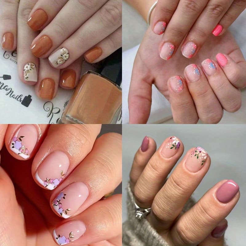 TEMU 96pcs Glossy Pink And Mixed -on Nails - Short Square French Tip With , Full Cover Acrylic Fake Nails For Women And
