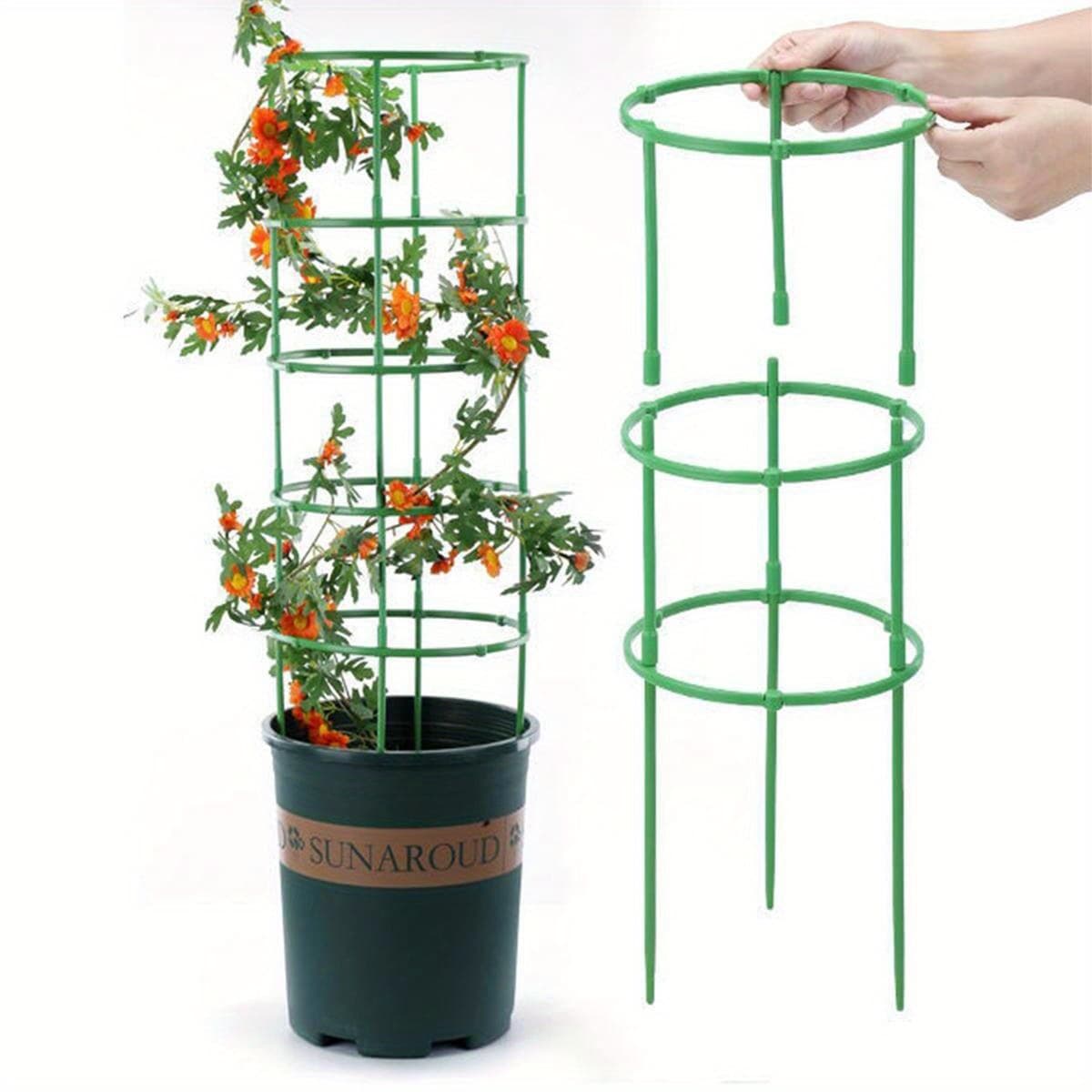 TEMU 30pcs Green Stackable Plastic Plant Support Rings -5-layer Garden Stakes For Flowers And Climbing Plants