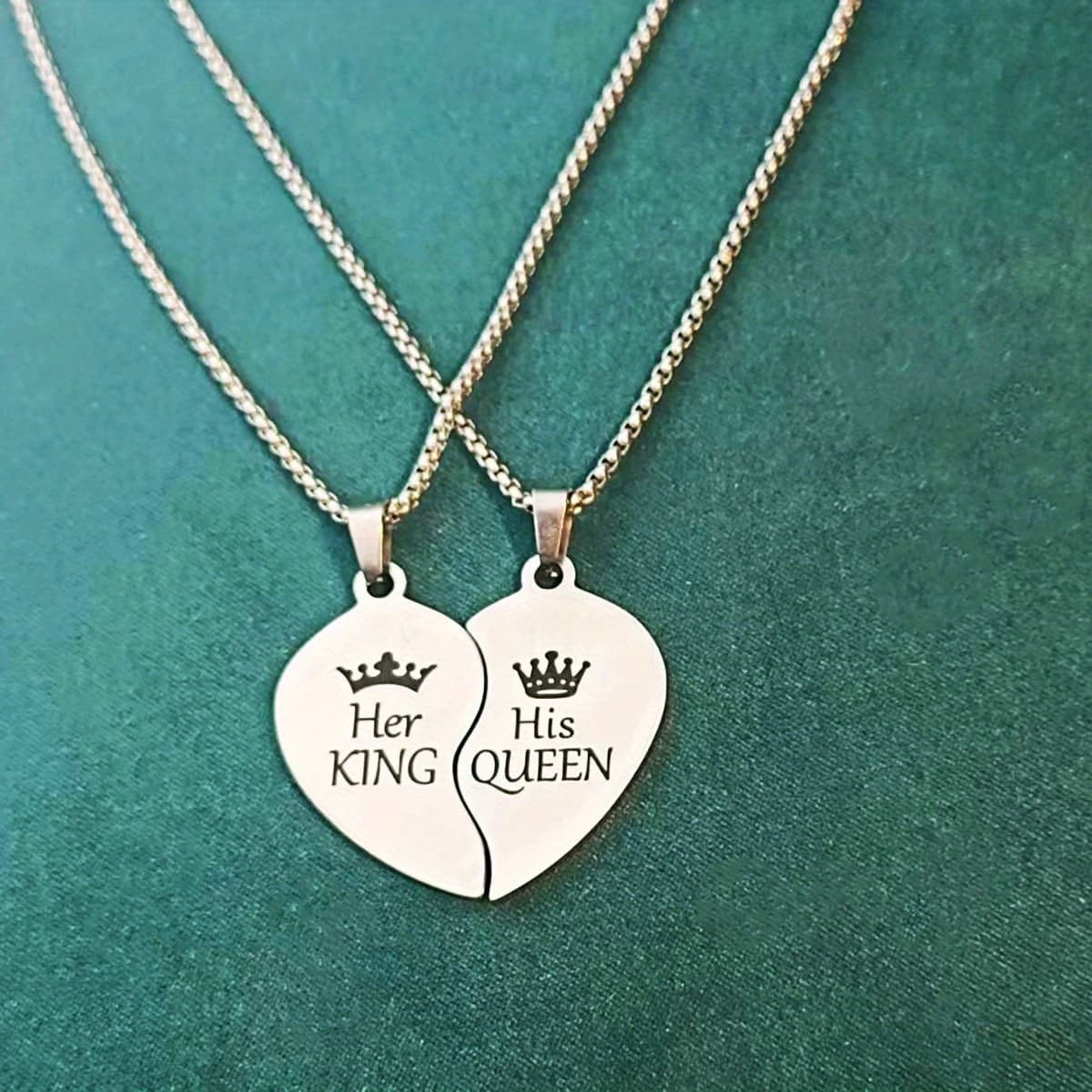 TEMU 1pc Stainless Steel Letter Necklace King Queen Crown Couple Love Necklace