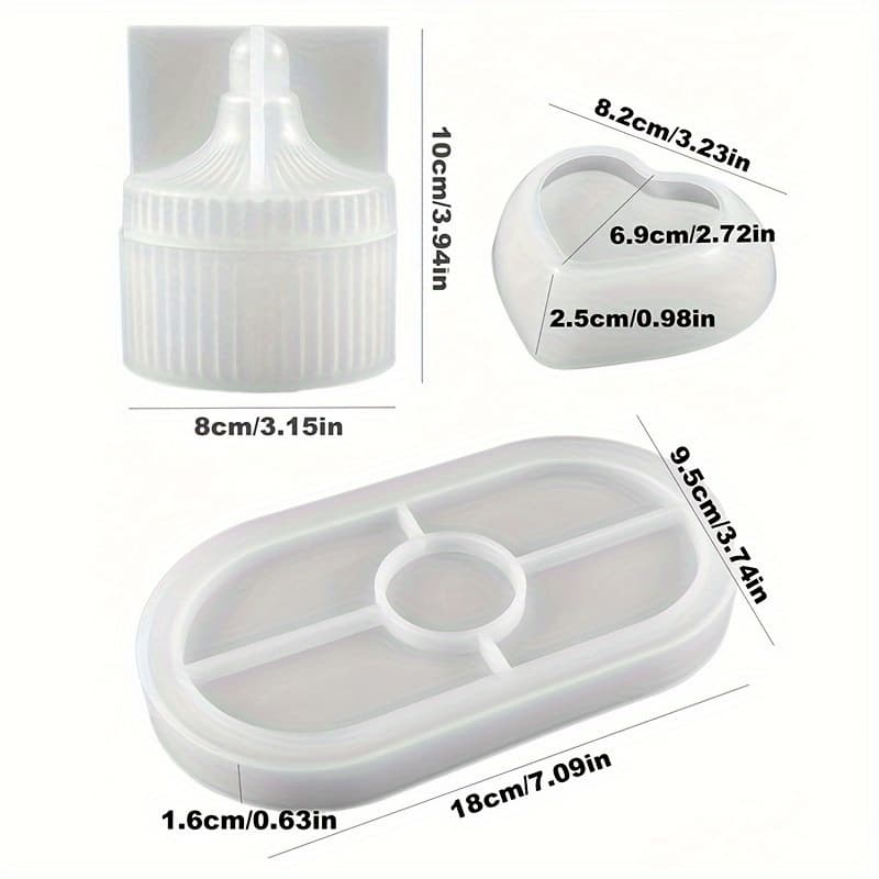 TEMU 3pcs Silicone Mold Set - Cement Gypsum Candle Jar Mold, Heart Shaped Dish Mold, Oval Dish Mold