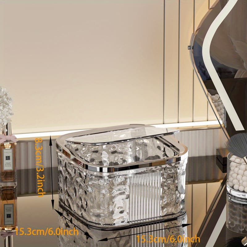 TEMU 1pc Clear Bathroom Trash Can With Lid, Bathroom With Press Type Lid, Laundry Room Storage Organizer, Trash Bin For Bathroom, Powder Room, Bedroom, Kitchen, Craft Room, Office
