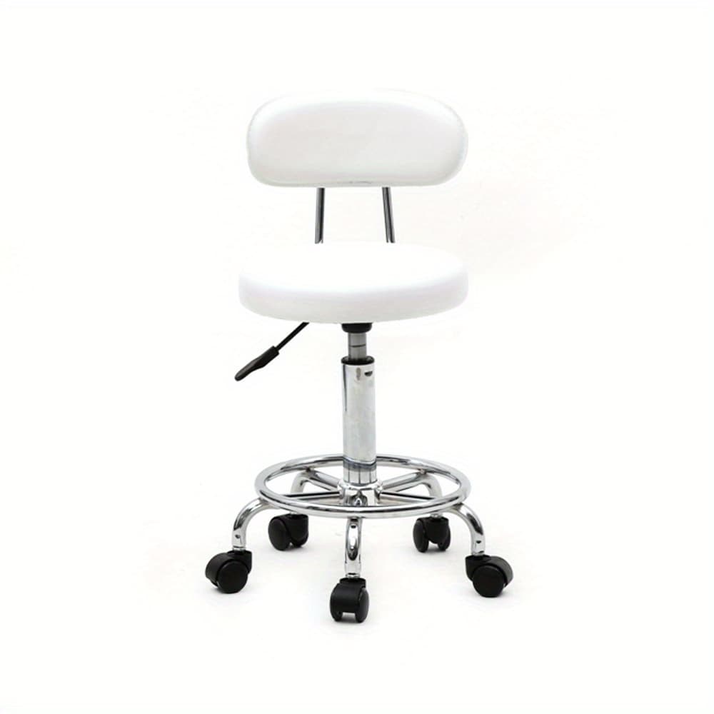 TEMU Round Shape Adjustable Salon Stool With Back And Line White