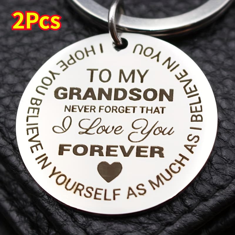 TEMU 2pcs Stainless Steel Keychain For Grandson From Grandparents