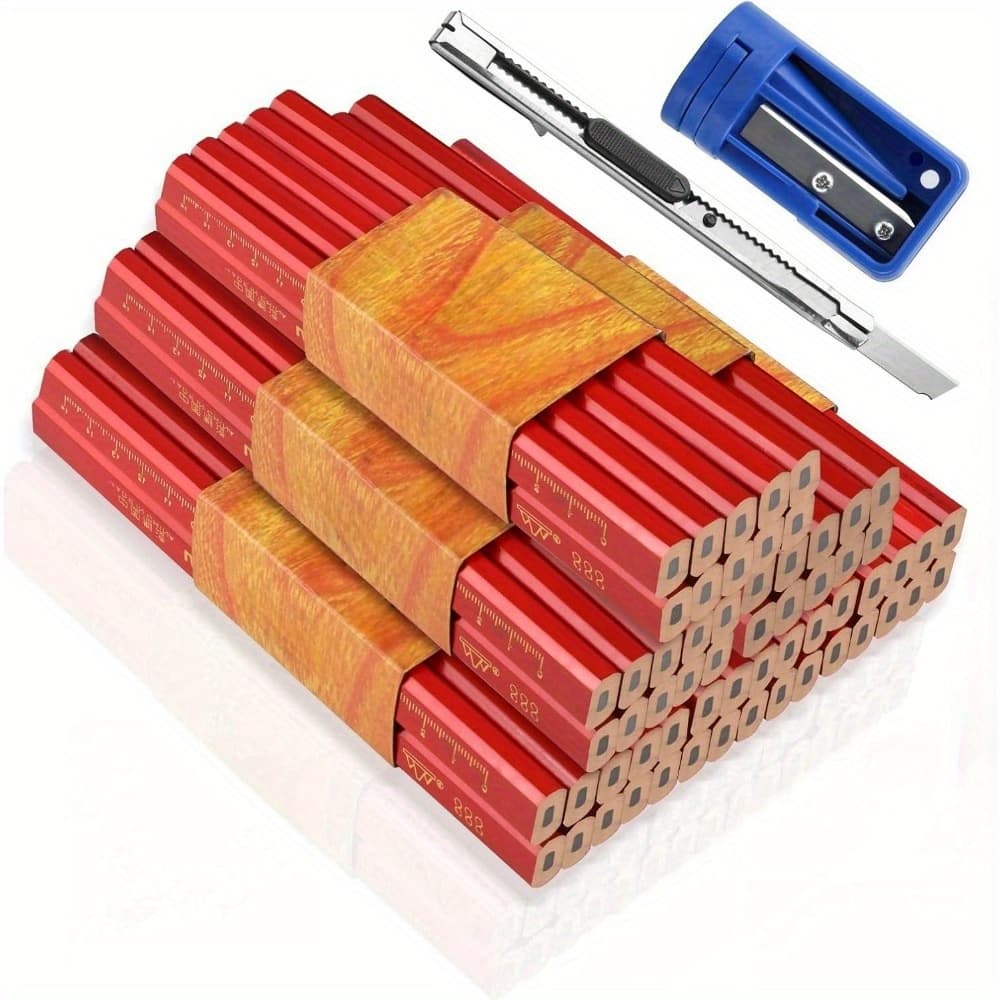 TEMU 60pcs Marking Pencils, Octagonal Woodworking Marking Drawing Pencil Tools, Hard Lead Woodworking Pencils, Pencil Sharpeners For Woodworking, And Art Knives For Woodworking Drawing