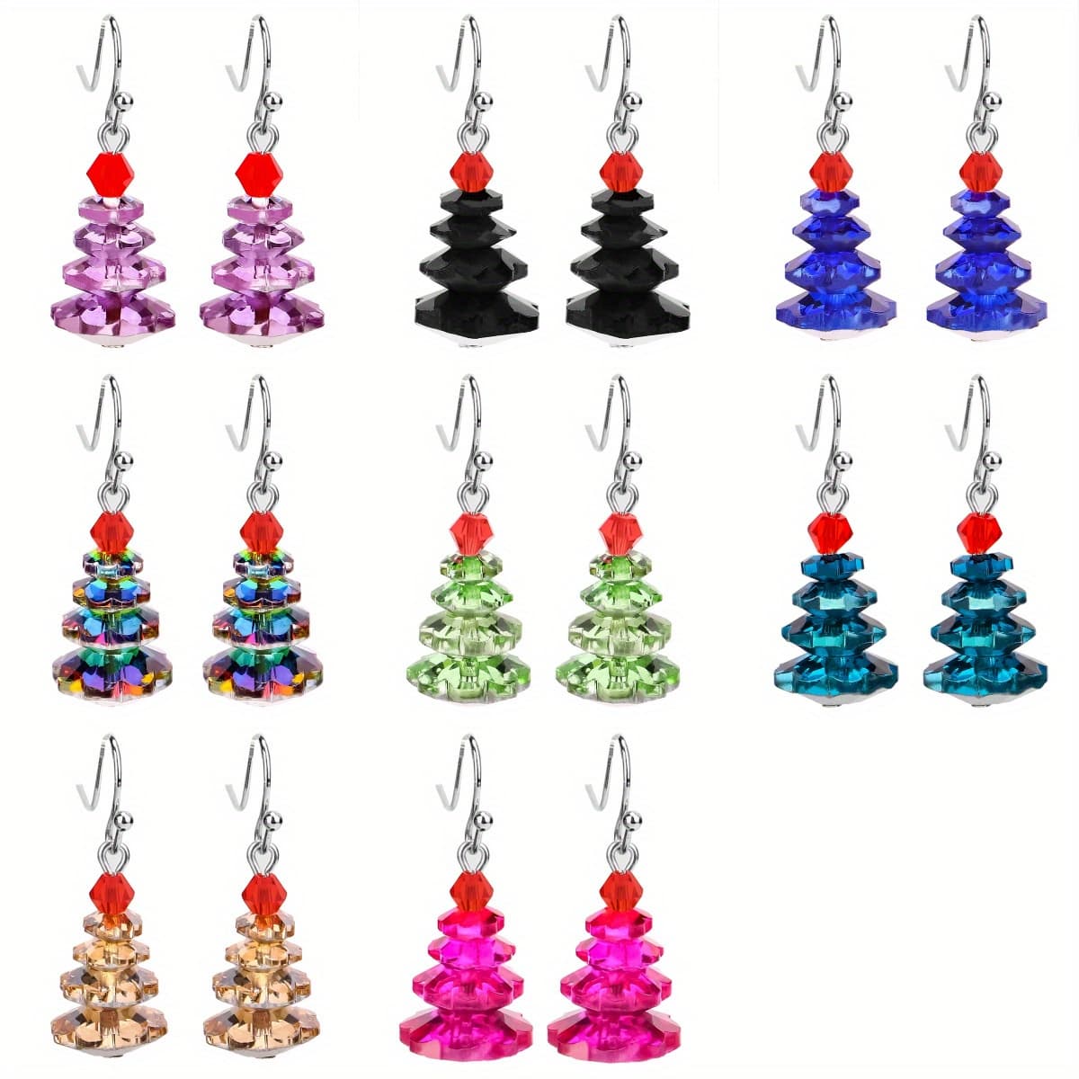 TEMU 8 Pairs Of Christmas Earrings For Women, Xmas Holiday Dangle Earrings, Synthetic Crystals Christmas Tree Hook Earrings