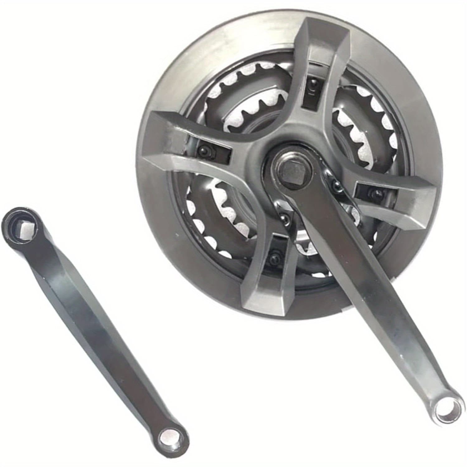 TEMU 170mm Crankset For Mountain Bikes Featuring 42/34/24t Chainrings, Complete With A Crank Arm And Bashguard, Suitable For 21, 24, Or 27-speed Bicycles
