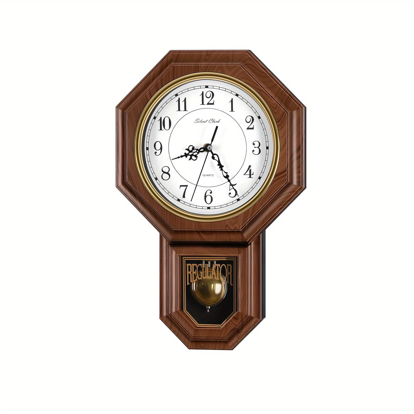 TEMU 1pc Wall Clock With Pendulum, Easy To Read Pendulum Plastic Wall Clock With Chimes & Clock, Battery Operated, Pendulum Clock For Living Room, Bedroom, Office, Home Decor & Gift