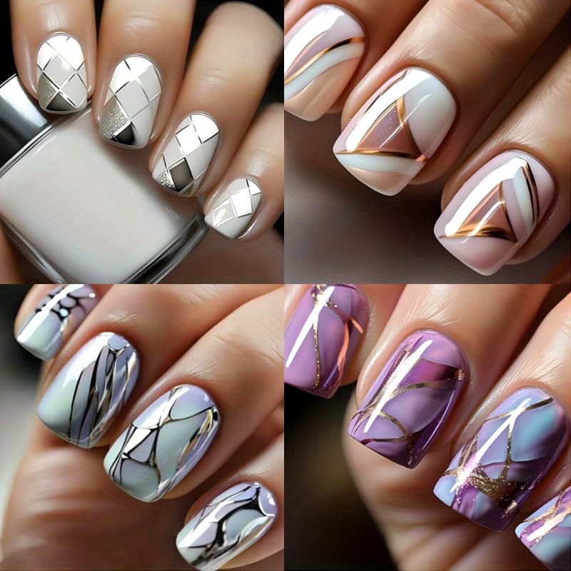 TEMU 96pcs (4 Pack) Square Press On Nails Medium Fake Nails With Glossy Full Cover False Nails And Wine Red Pattern Acrylic Nails Square Glue On Nails For Women Manicure
