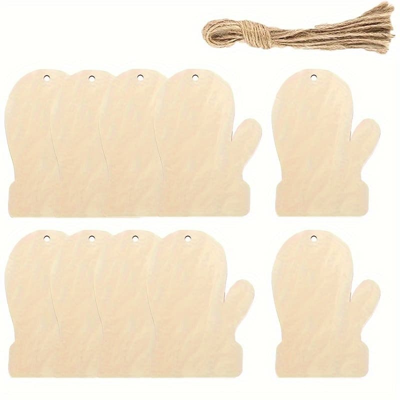 TEMU 10pcs Unpainted Wooden Christmas Ornaments, Diy Paintable Mitten & Round Shapes, Handmade Holiday Wall Decor, Festive Seasonal Home Decor, Woodworking Supplies For Crafts