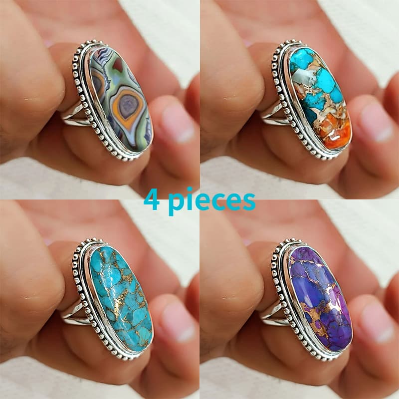 TEMU 4pcs Vintage Gorgeous Synthetic Resin Rings For Women Fashion Ring Jewelry Is Anniversaries And Birthday Parties And Parties