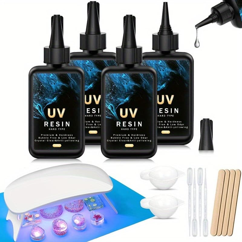 TEMU Resin With Light, Upgraded 400g Clear Low-odor Resin Kit, Lamp, Hard Epoxy Resin, Jewelry Resin Starter Kit, Craft Decoration