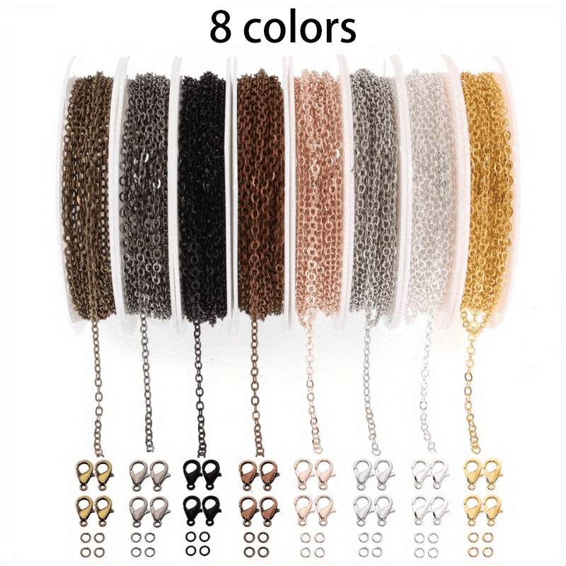 TEMU 8-color Copper-clad Iron Metal Jewelry Making Kit - Necklace Chains For Jewelry Making Supplies, Chain Rolls For Necklaces Earrings Bracelets Crafts Findings