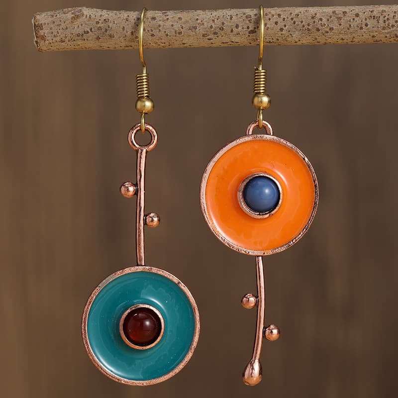 TEMU Women's Copper Metal Pendant Earrings - Ethnic Design Featuring Orange And , Jewelry Additions