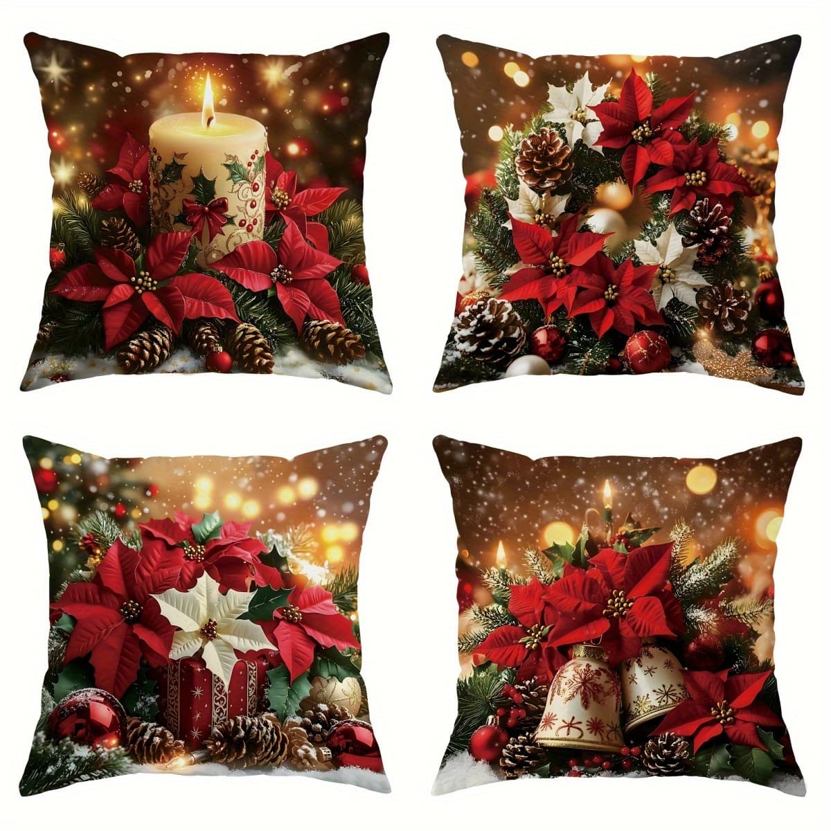 TEMU 4pcs Christmas Polyester - And , , Decorative , - , 18"*18", Suitable For Christmas Sofa Bed Decoration (no Pi