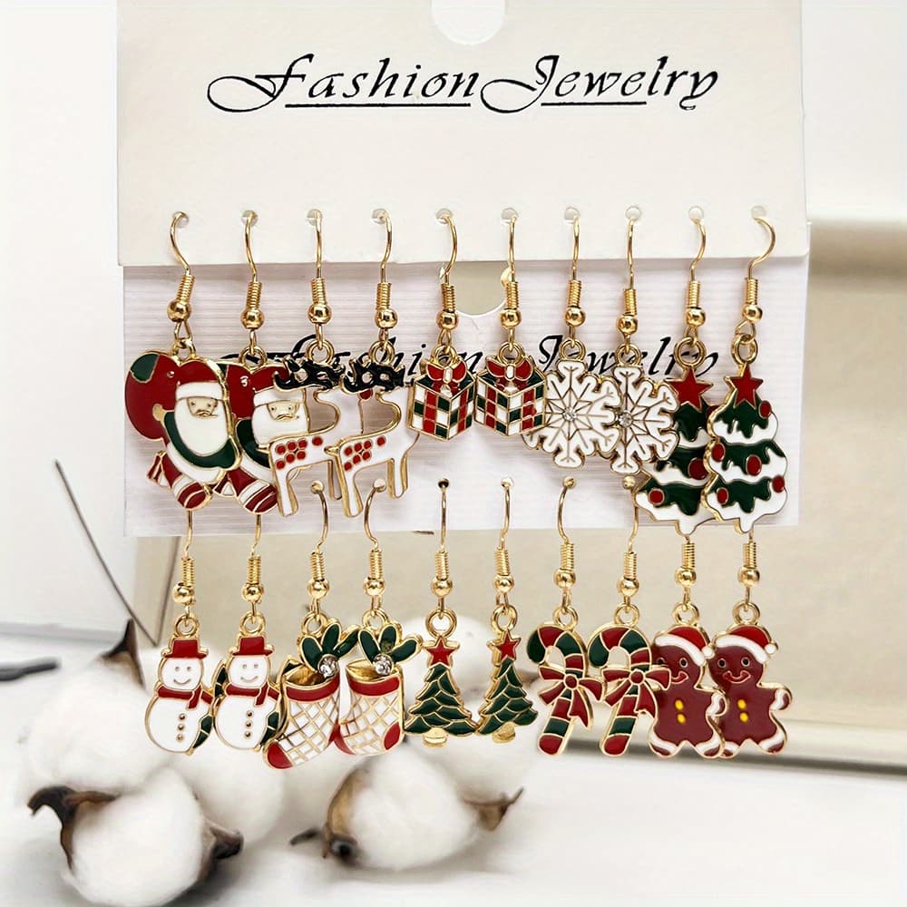 TEMU 20pcs Christmas Earring Set For Women - Cute Cartoon Elk, Santa Claus, Tree & Gingerbread Designs - Gift