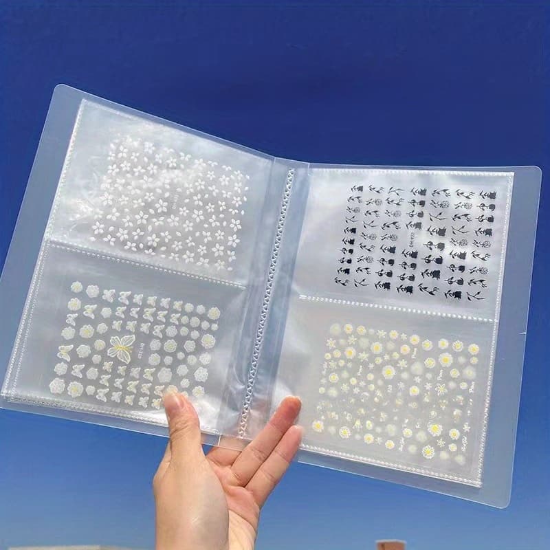TEMU Diy Scrapbooking Clear Storage Binder - 80-pocket Organizer For Stamps, Cutting Dies, Postcards & Stickers - Transparent White Plastic Album