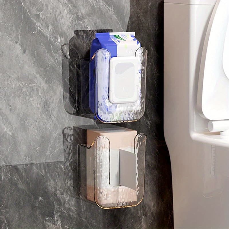 TEMU Set Of 2 Wall-mounted Wipe Dispensers, Toilet Paper Holder With Wipe Storage, Acrylic Container For Bathroom And Kitchen Wipes, Tissue Box Holder