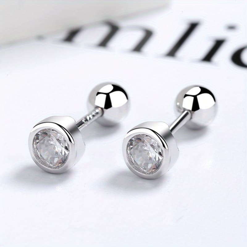 TEMU A Pair Of 925 Sterling Silver Round Stud Earrings With Threaded Needles - Low Allergenicity - Perfect For Daily Wear And As Gifts For Thanksgiving, Christmas, And Holidays