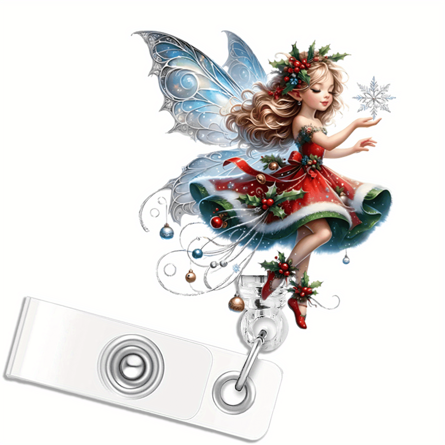 TEMU Acrylic Badge Reel Holder With Retractable Id Clip, Cute Christmas Fairy Design, Nurse Name Tag Card Reel For Medical , Hospital Staff, Students, Doctors, Women - Keyring Pack With Rotating Snap