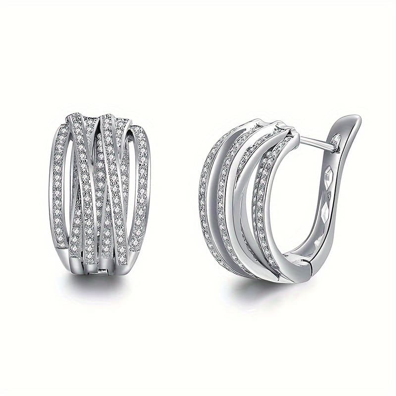 TEMU 1 Pair Of Women's Fashion Hoop Earrings With A Simple Cross- , Set With Cubic Synthetic Zirconia, For Parties, Weddings, Fashion Jewelry, And Daily Casual Accessories