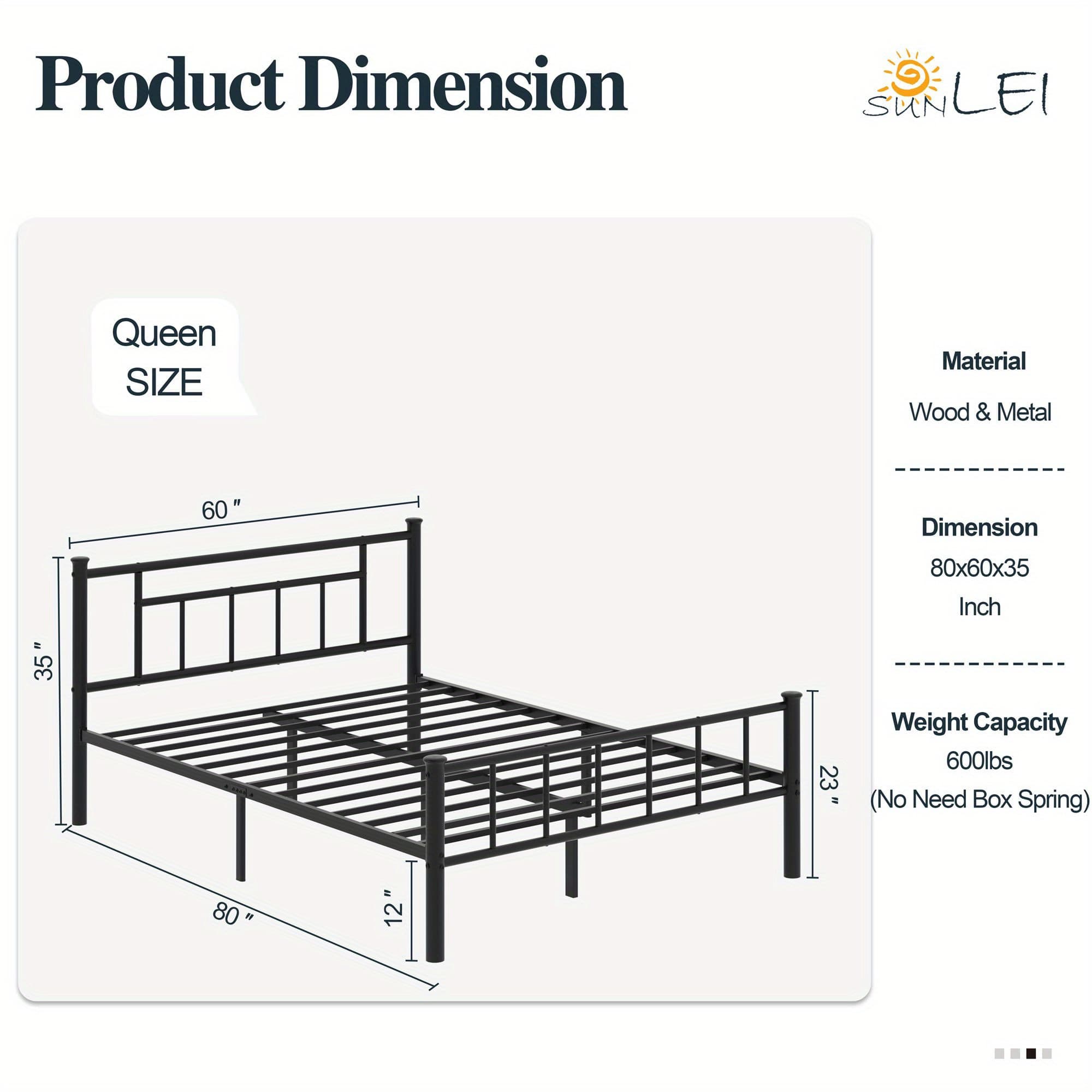 TEMU Queen Size Metal Platform Bed Frame/ Victorian Headboard And Footboard/ Steel Slats Mattress Foundation For Storage/ Spring Needed/ / Suitable For Bedroom/ Black