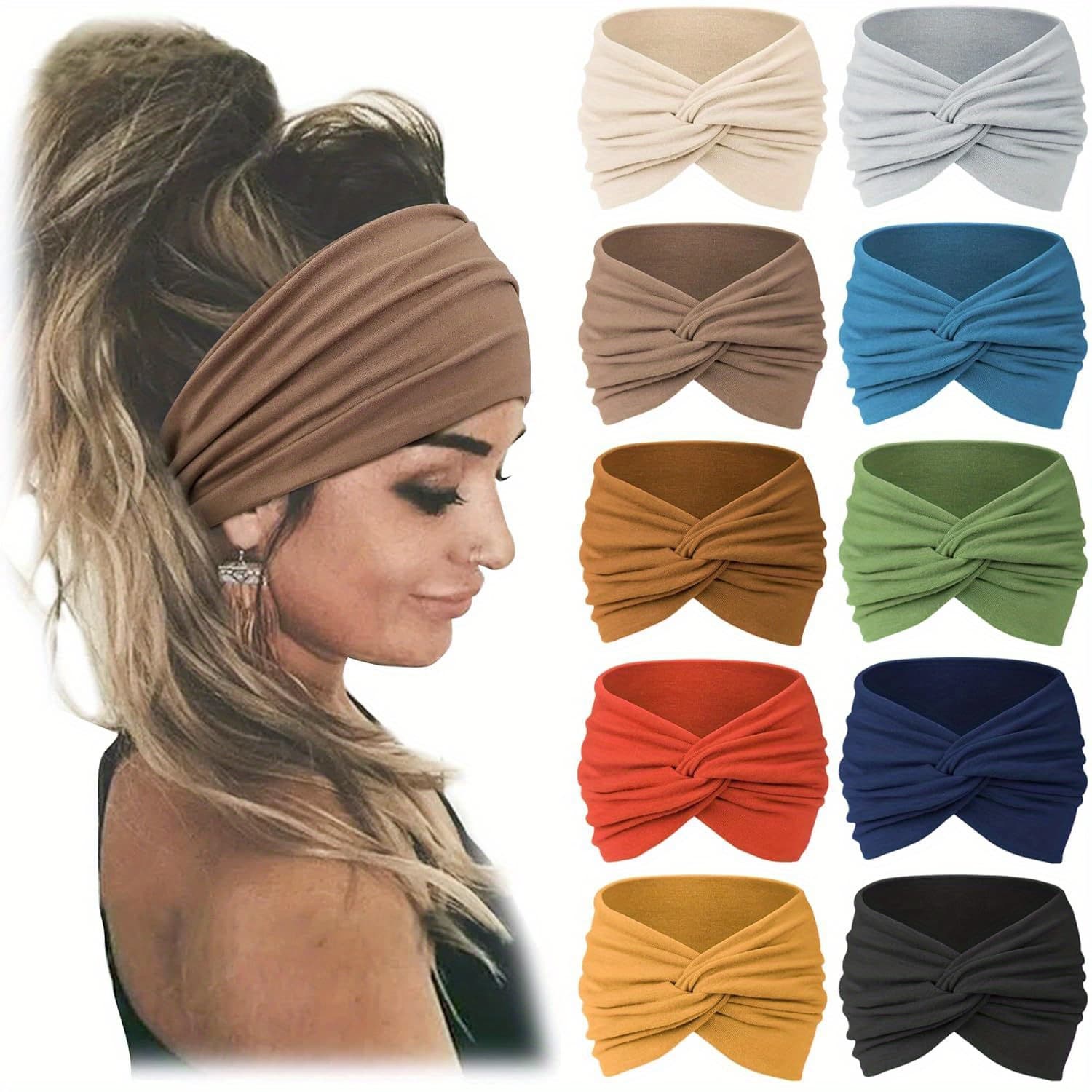 TEMU Set Of 10 Women's Headbands Featuring Wide African Designs, Including Extra Scarves. Large, Elastic, Non-slip Headbands Are Perfect For Sports And Exercise