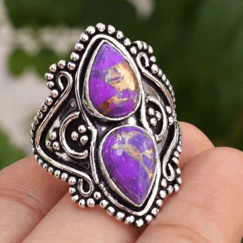 TEMU Gift For Her/him Gemstone Purple Turquoise Ring Is Ideal For Celebrating Anniversaries And Birthdays, Making It A Great Gift For