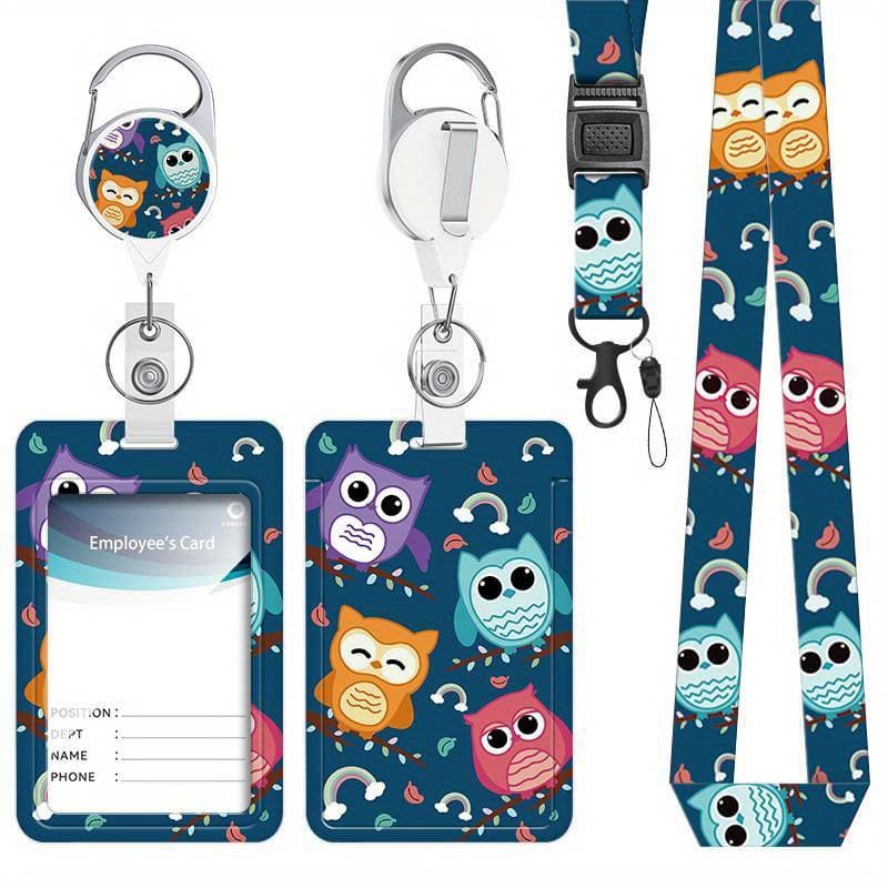 TEMU Creative Cartoon Owl Document Holder With Lanyard Retractable Badge, Card Name Tag Lanyard Vertical Document Protection Bag Nurse Nurse Doctor Teacher Student