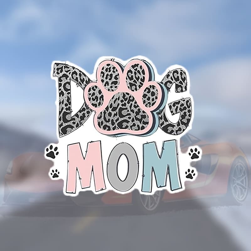 TEMU Cute Dog Mom Sticker: Adorable Leopard Print And Paw Design For Windows - Self-adhesive, Vinyl, Holiday Decoration
