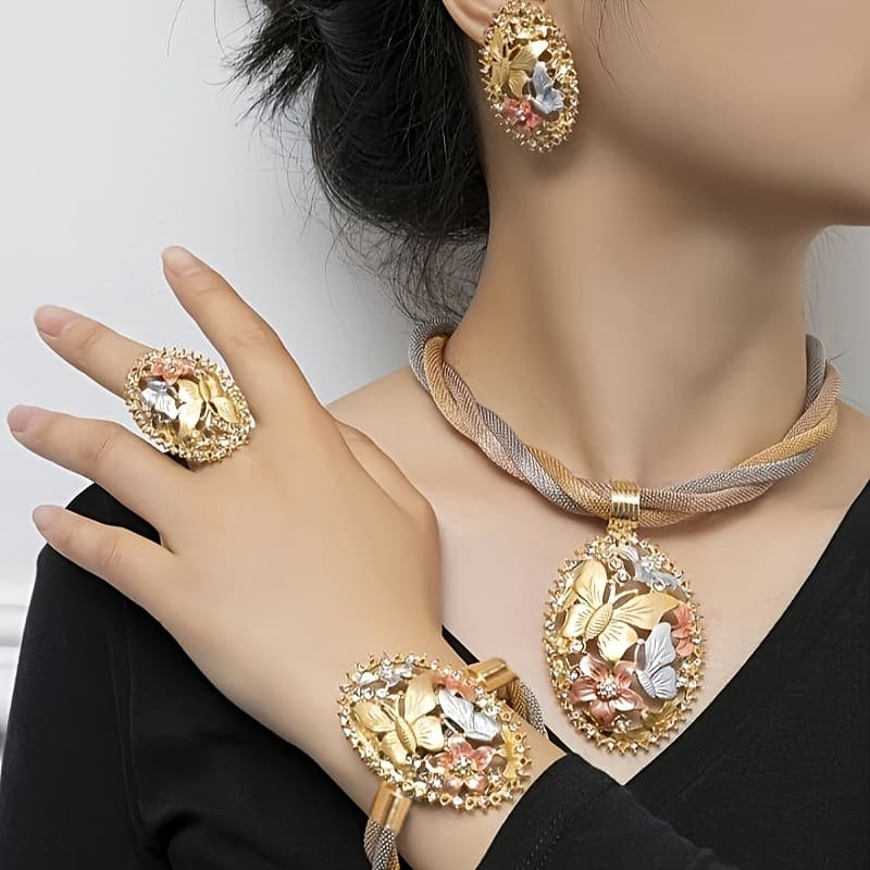 TEMU Elegant Jewelry Set - Versatile Alloy Pieces For Autumn, Winter, And Holiday
