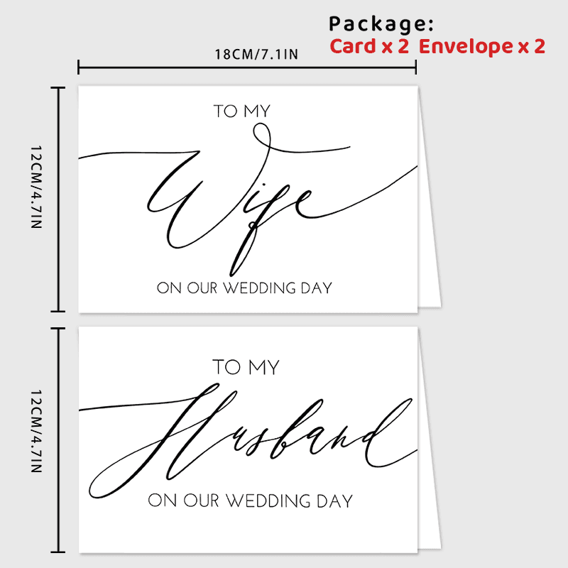TEMU 2pcs Elegant Wedding Day Greeting Cards For Wife And Husband, And Groom Celebration Cards With Envelopes, Favors For Couples