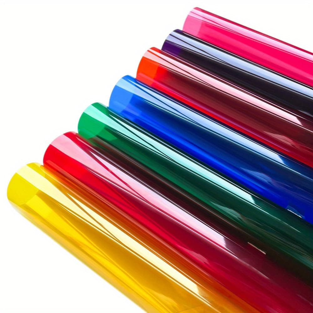 TEMU 7pcs Bundle 20cm X 30cm Transparent Window Film Color Self Adhesive Stain Glass Decor Vinyl Diy