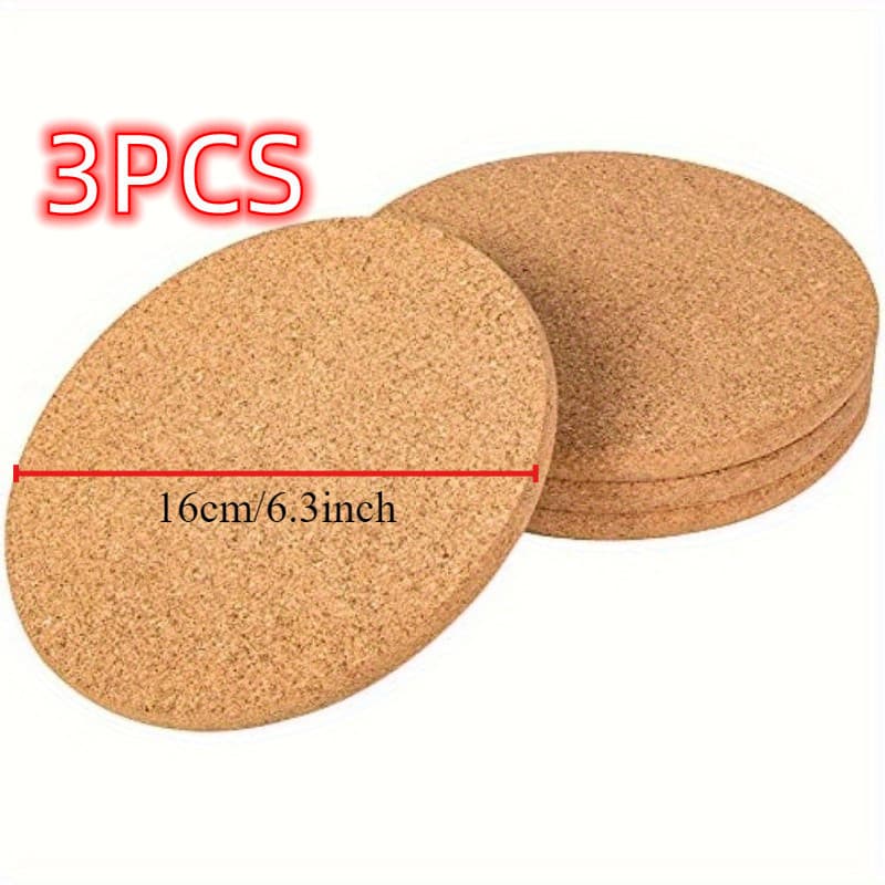 TEMU 3pcs Set – 16cm Thick Round Cork Hot Pads For Dishes, Pots, Pans, And Plants – Table And Countertop Protectors – Home And Kitchen Essentials