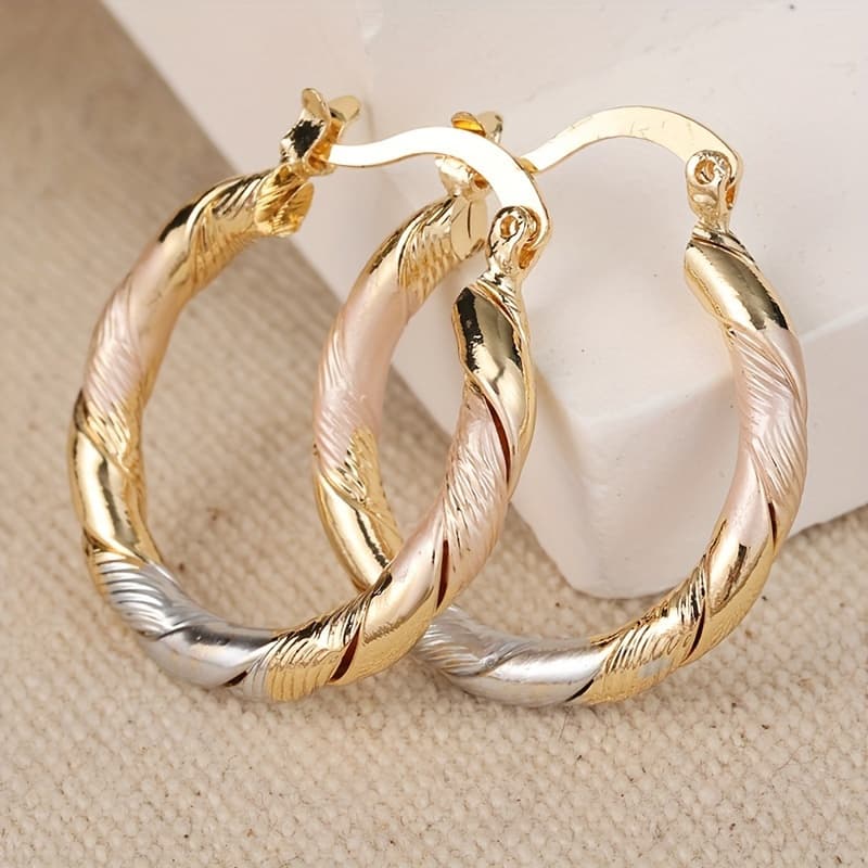 TEMU Round Hoop Earrings, Vintage & Bohemian Style Twisted Pattern , Casual Wear Jewelry For Wedding & Party, Birthday Gifts For Women