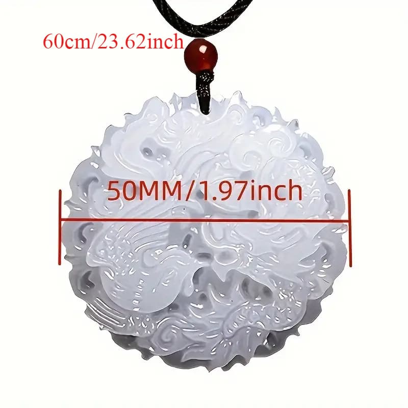 TEMU Dragon Phoenix Natural Stone Pendant - Bohemian Style Fashion Necklace Accessory