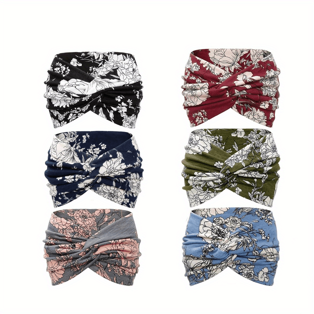 TEMU 6pcs Women's Fashion Printed Headbands - Elastic, Knotted Cross Design For Yoga And Sports