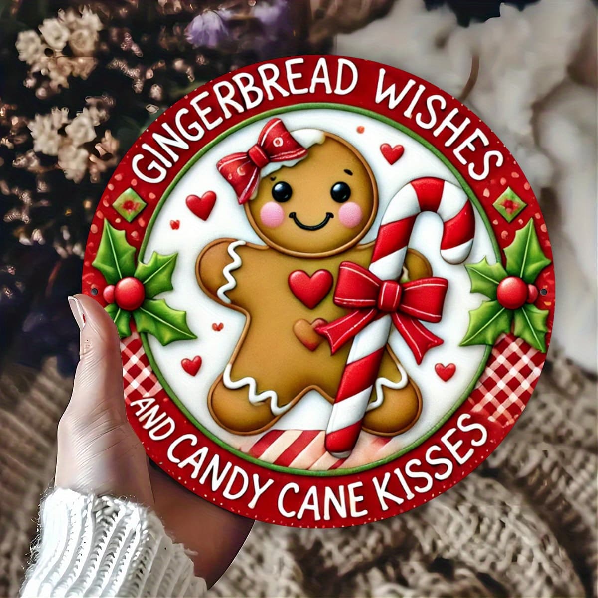 TEMU 1pc Gingerbread Wishes Theme Metal Tin Sign - Festive - 8×8 Inch Aluminum Sign - 2d Flat - Perfect For Christmas Decor Or Dessert Lovers