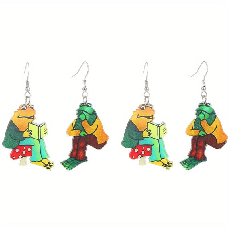 TEMU Cute And Fun Reading Dangle Earrings, Acrylic Frog Earrings, Suitable For Daily And Party Wear, Unique Holiday Gifts For