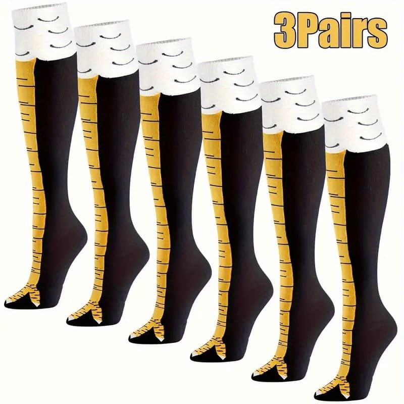 TEMU 3/6/9 Pairs Of Cartoon Chicken Claw Socks, A Must-have For , Prank Role-playing Socks, Knee High Socks That Legs