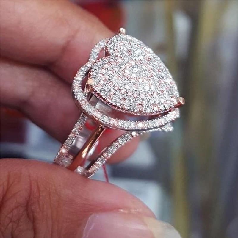 TEMU New Exquisite Heart-shaped Ring Synthetic Cubic Zirconia Ring Completely Chilled Pearl Hip Hop Punk Jewelry For Men And Women