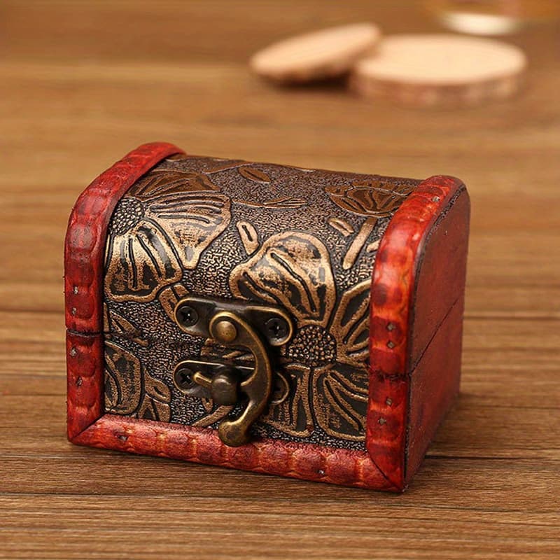 TEMU 1pc Vintage Leather-style Jewelry Storage Box - Exquisitely Rustic Small Wooden Chest, Beautifully Designed Decorative , Perfect For Storing Personal Trinkets And Keepsakes