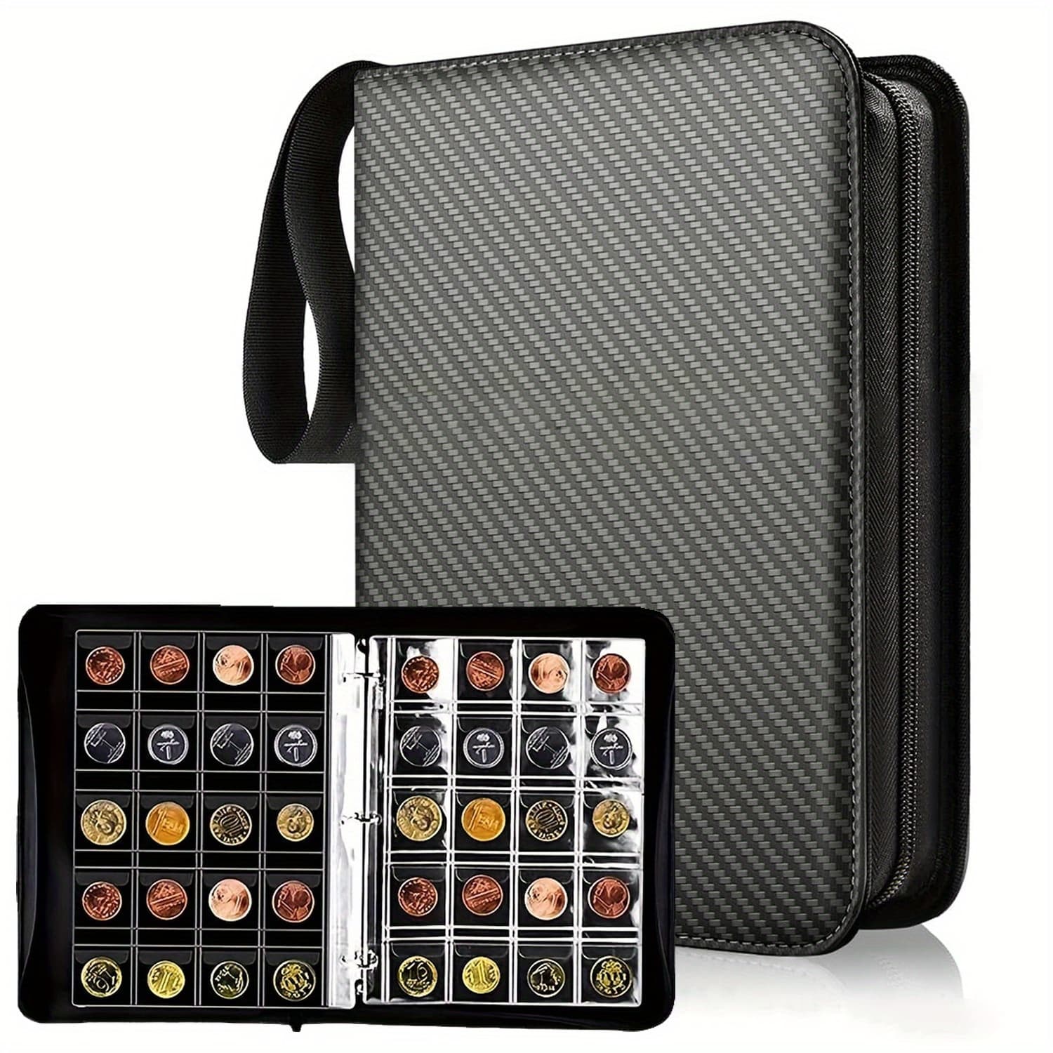 TEMU A Coin Collection Book Designed Specifically For Collectors, With A Zipper And Handle, Totaling 10 Pages/200 Pockets. Coin Display Storage Box. Suitable For 20/25/27/30mm