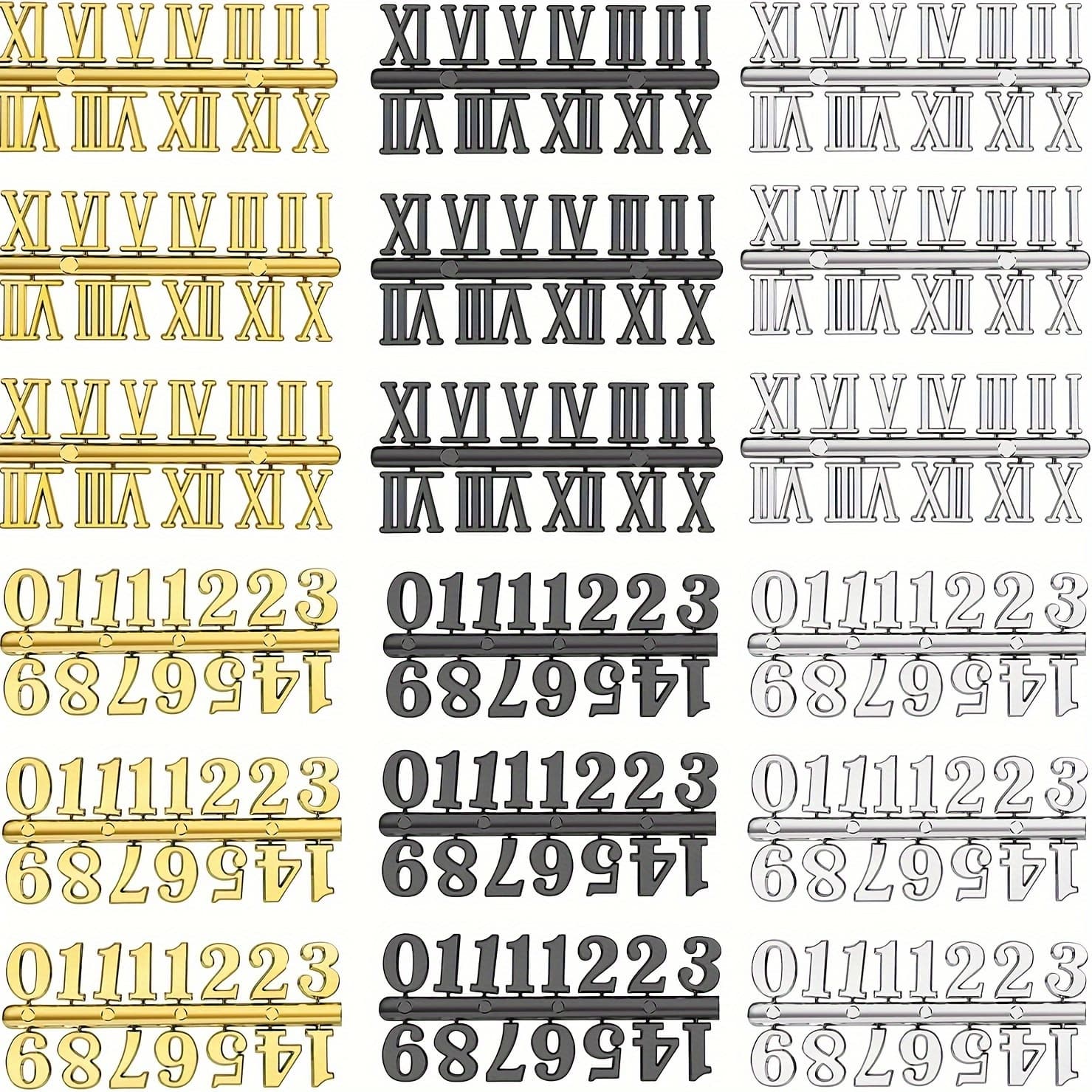 TEMU Clock Kit - 18pcs Plastic Arabic And Roman Numbers With Clock Hands, Uncharged Clock Panel Repair Parts For Clock Making And Design Additions