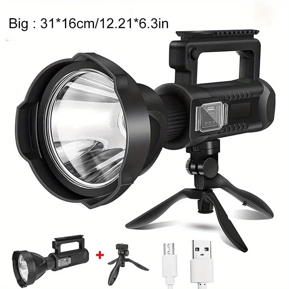 TEMU Xhp90 High Power Led Big Flashlight Lantern Torch Usb Rechargeable Powerful Spotlight Searchlight Camping Lamp With Bracket Spotlight Flashlights For Camping, Hiking, Patrol Lantern