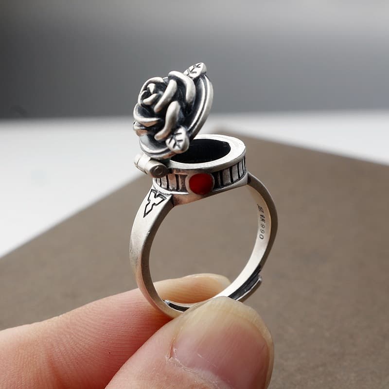 TEMU New In Europe And America Unisex Rose Cover Easy Open Adjustable Ring Birthday Gift For Women